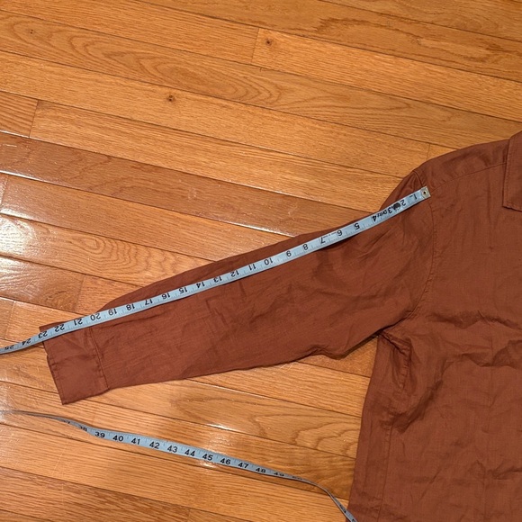 Men's Rust Casual Button Down Linen Shirt - Picture 9 of 9